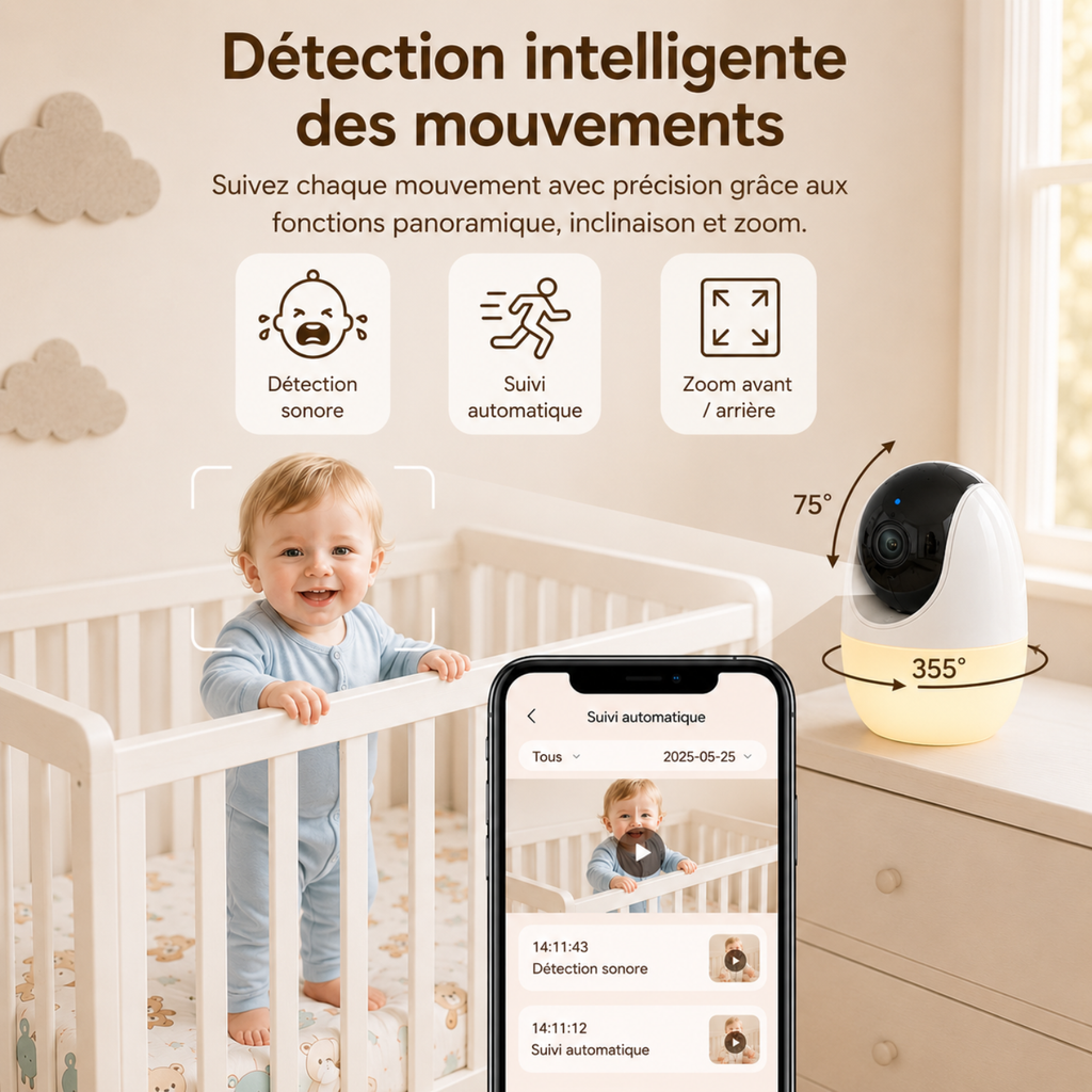 Babyphone vidéo avec écran HD 4,3 pouces