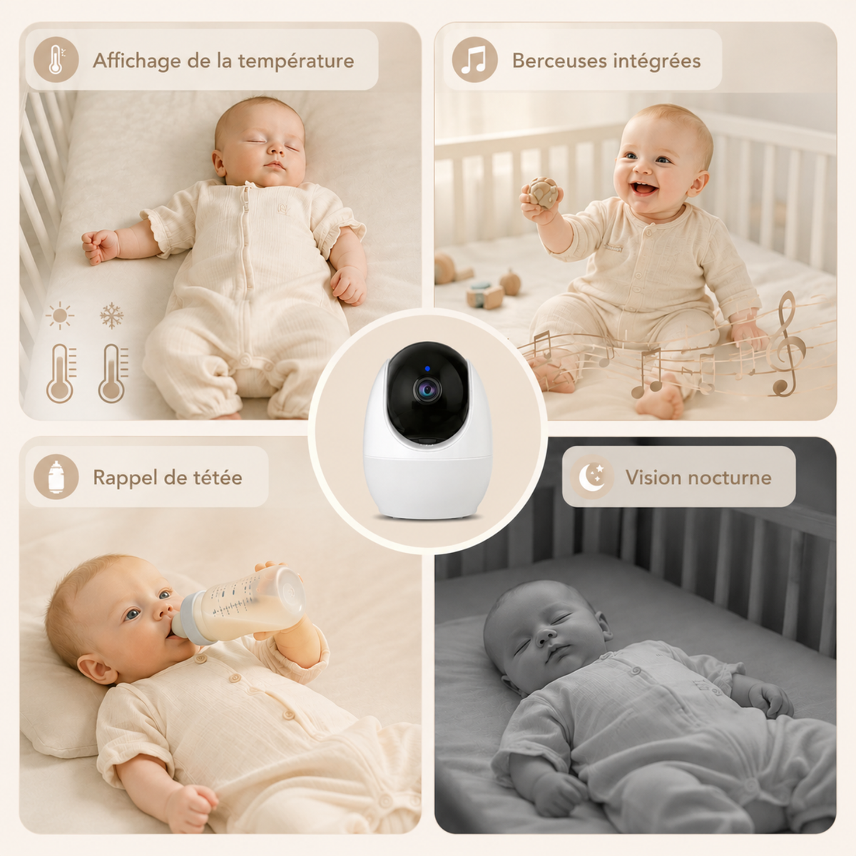 Babyphone vidéo avec écran HD 4,3 pouces
